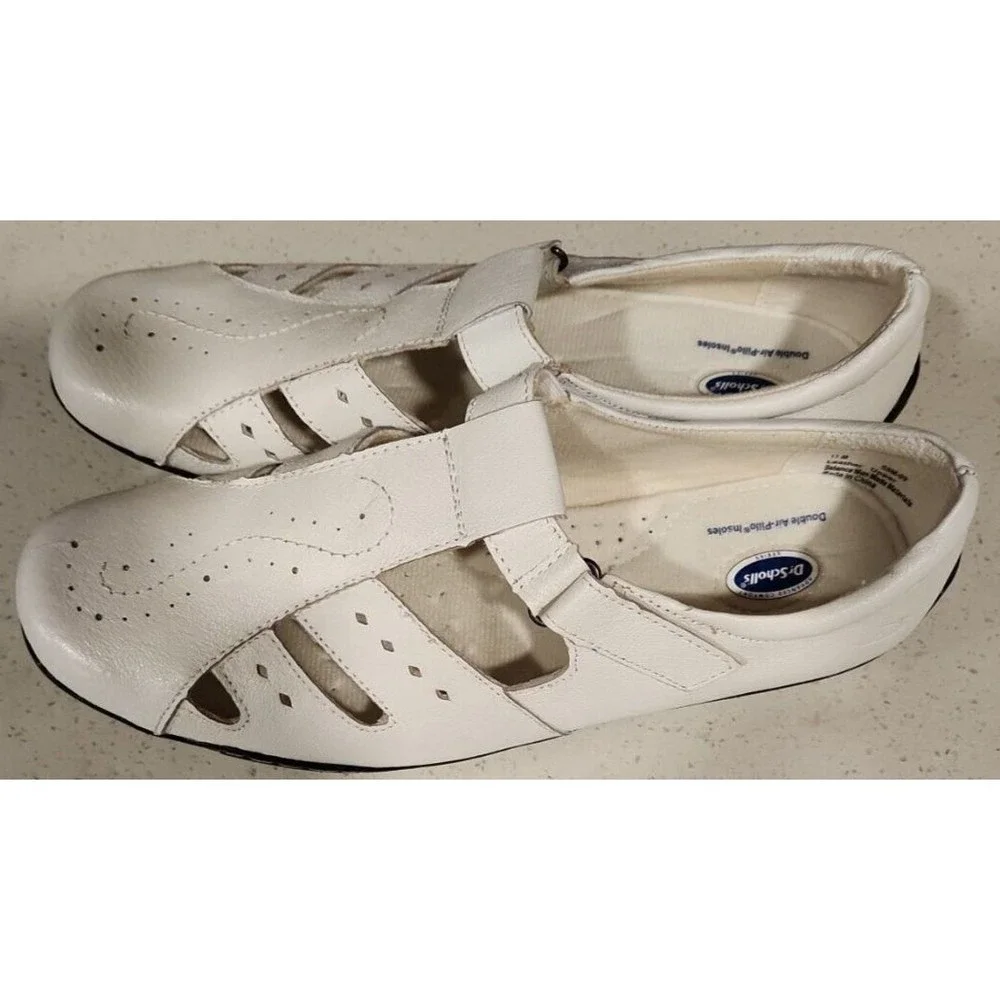 Dr Scholls Shoes Womens 11 W White Mary Jane Hook Loop Comfort Leather‎ E5M-09